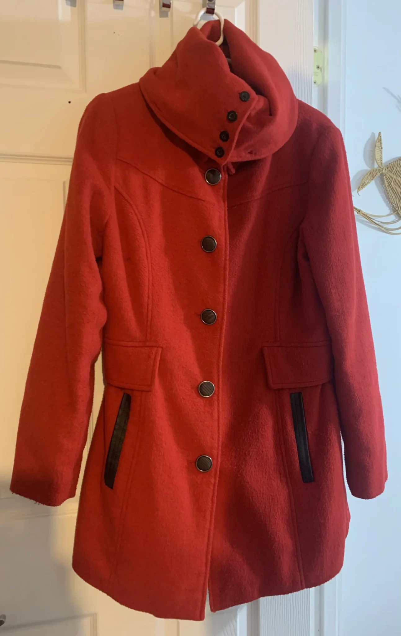 Image for Manteau vintage mi-long d'automne/hiver rouge San Francisco (Taille M)