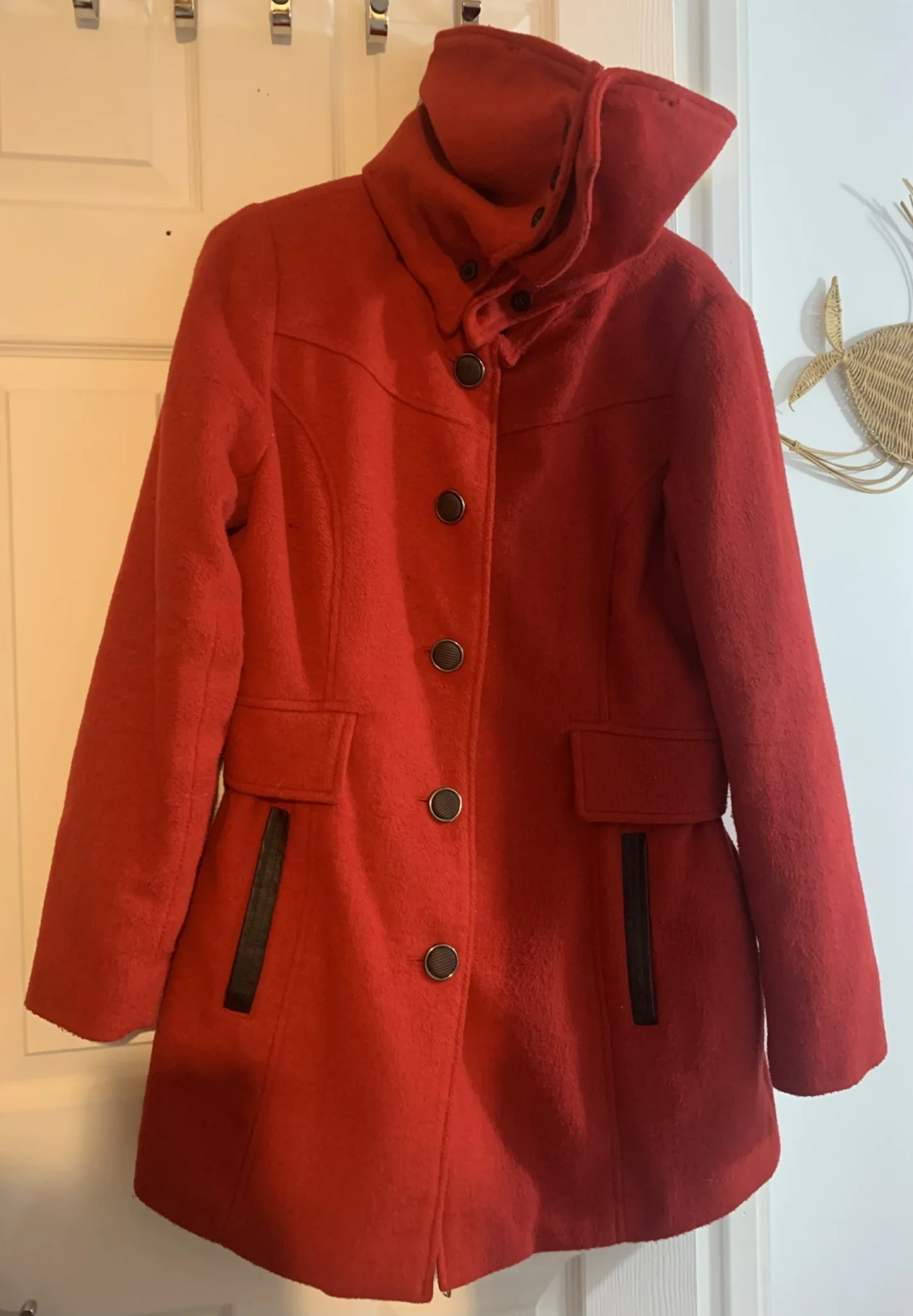 Image for Manteau vintage mi-long d'automne/hiver rouge San Francisco (Taille M)