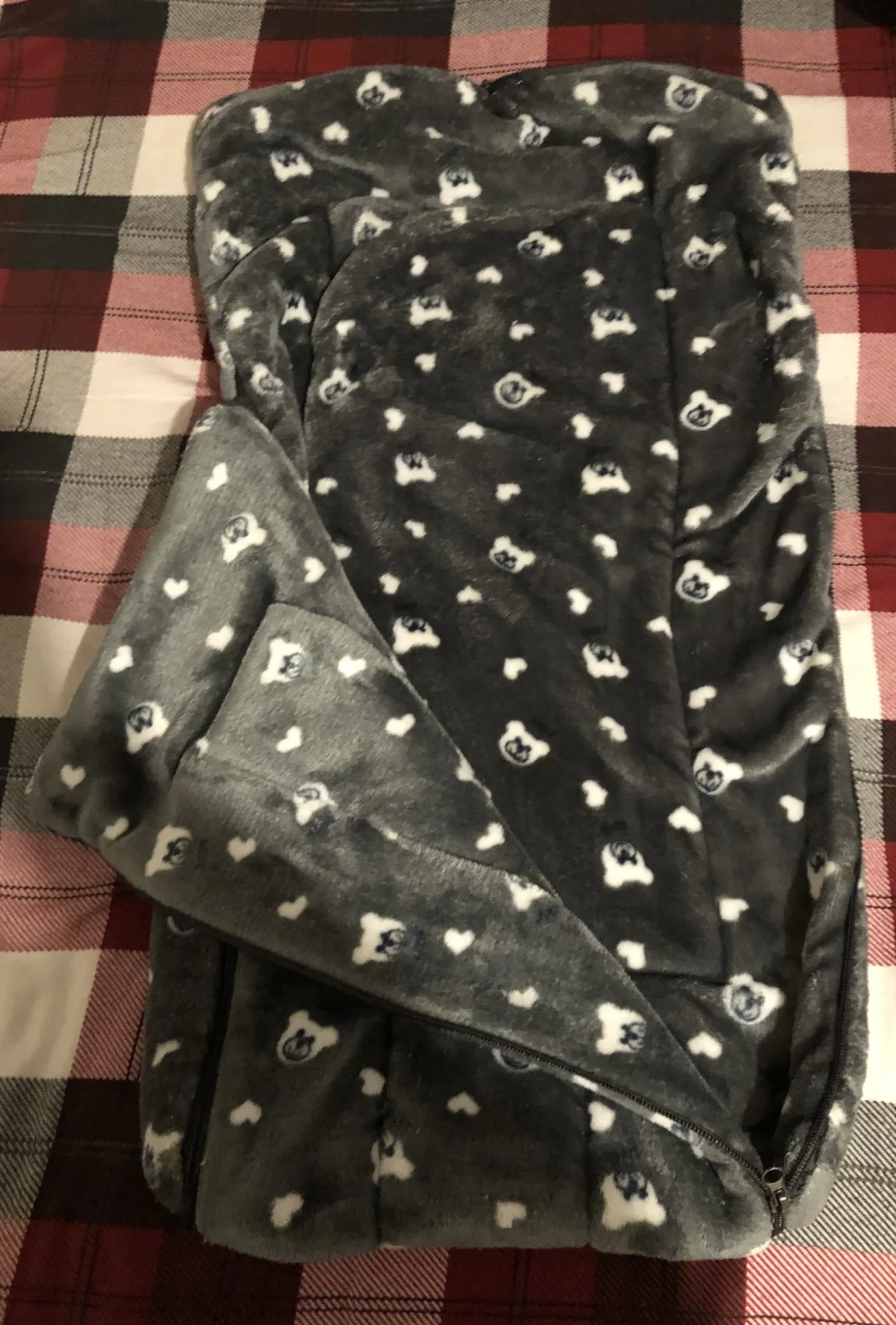 Image for Lovely baby sleeping bag / Warm dark grey fleece cover for babies (0–6 months+) with cute teddy bear designs