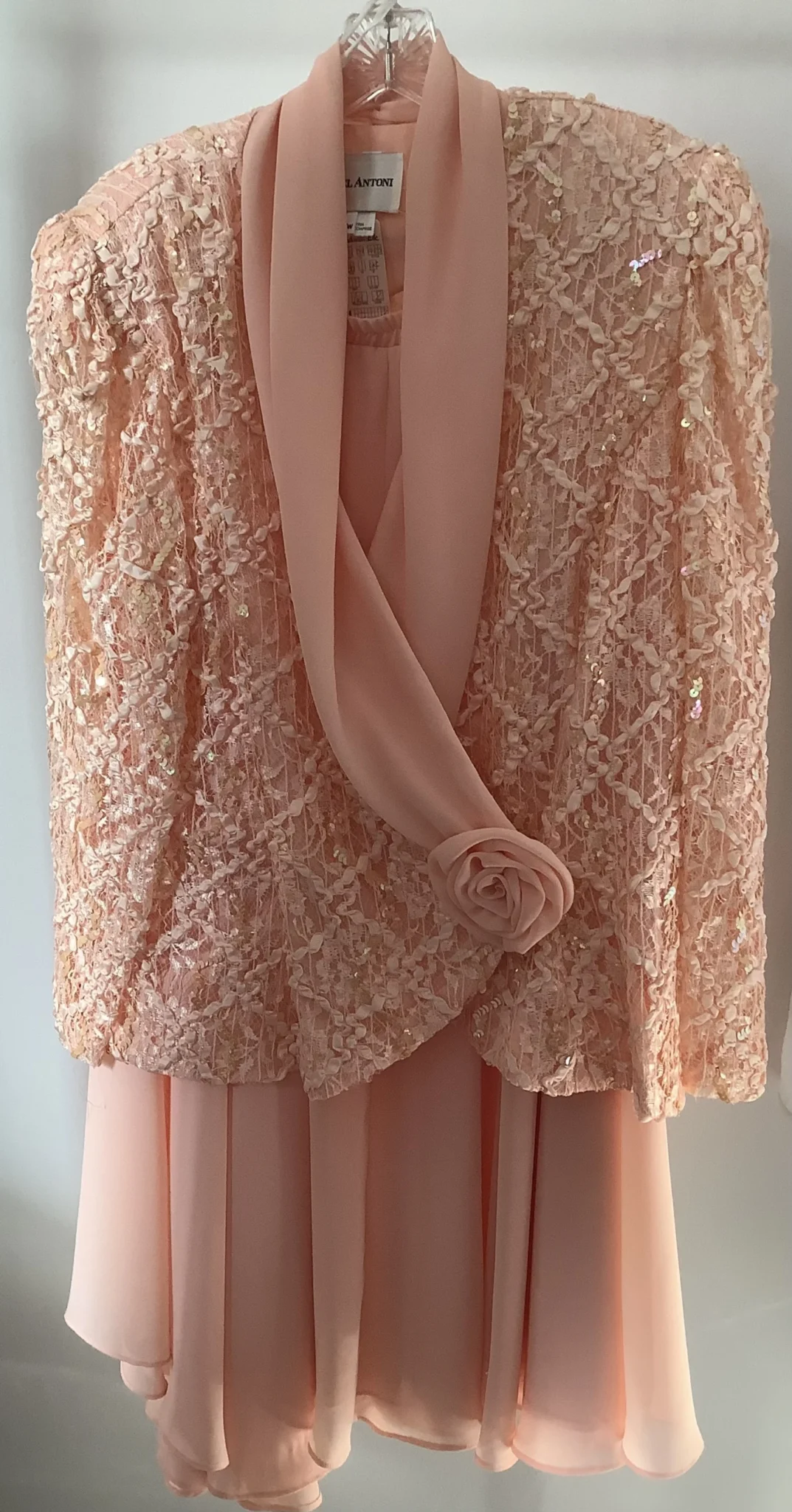 Image for Chic peach-pink jacket and skirt set, for cocktail parties, weddings and Christmas – Michel Antoni