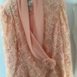 Thumbnail for Chic peach-pink jacket and skirt set, for cocktail parties, weddings and Christmas – Michel Antoni