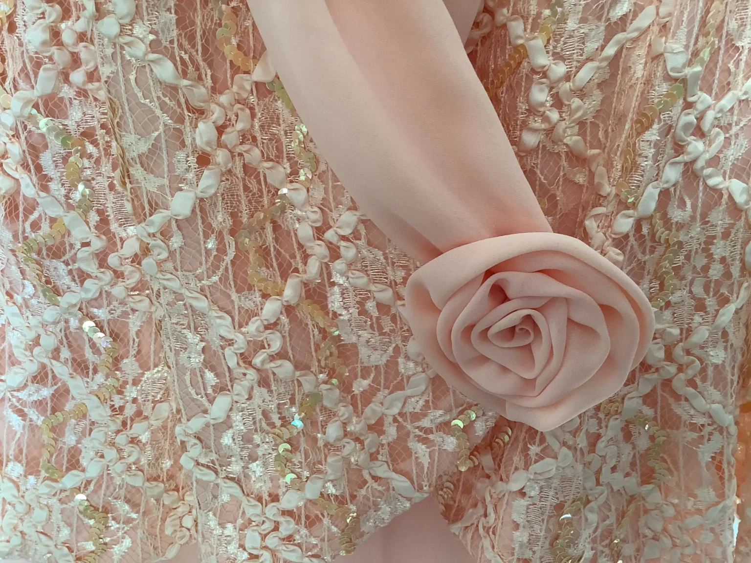 Image for Chic peach-pink jacket and skirt set, for cocktail parties, weddings and Christmas – Michel Antoni