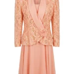 Thumbnail for Chic peach-pink jacket and skirt set, for cocktail parties, weddings and Christmas – Michel Antoni