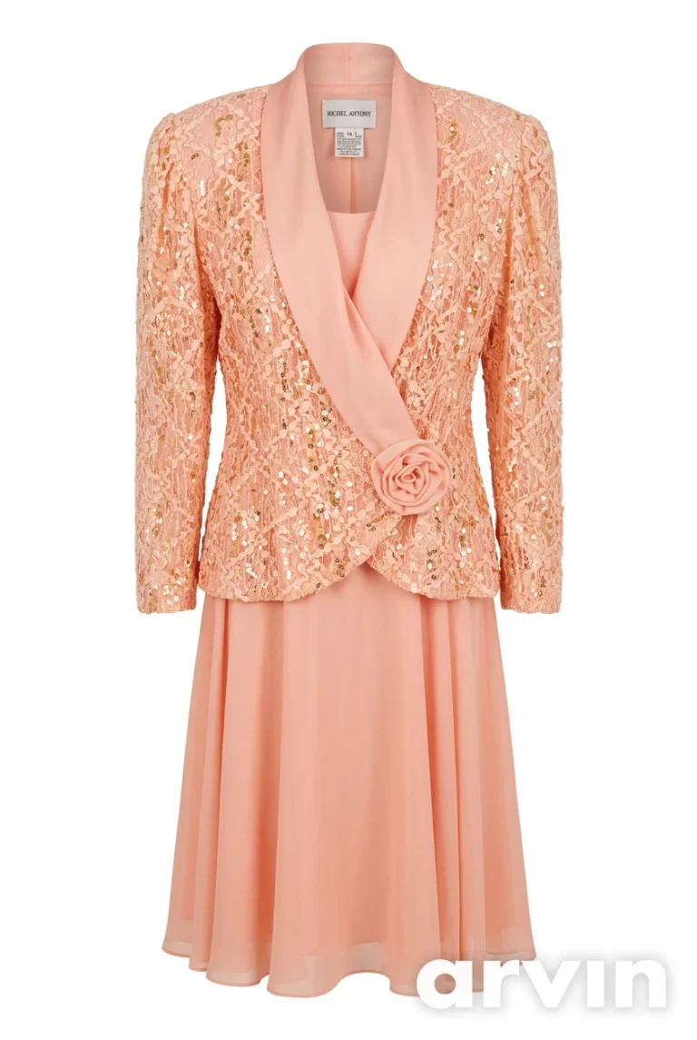 Image for Chic peach-pink jacket and skirt set, for cocktail parties, weddings and Christmas – Michel Antoni