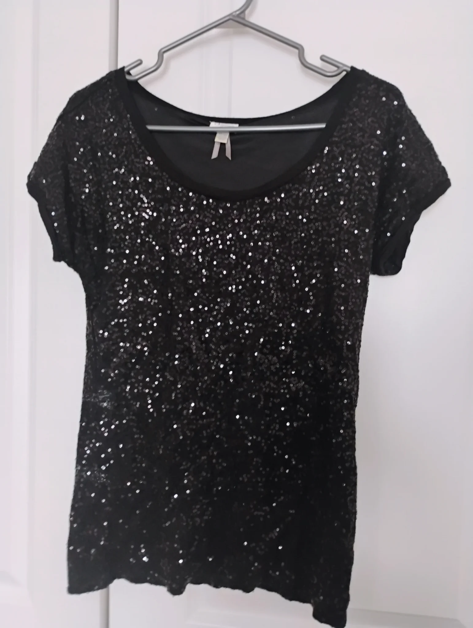 Featured image for Dynamite Black Sequin Short Sleeve Scoop Neck Top