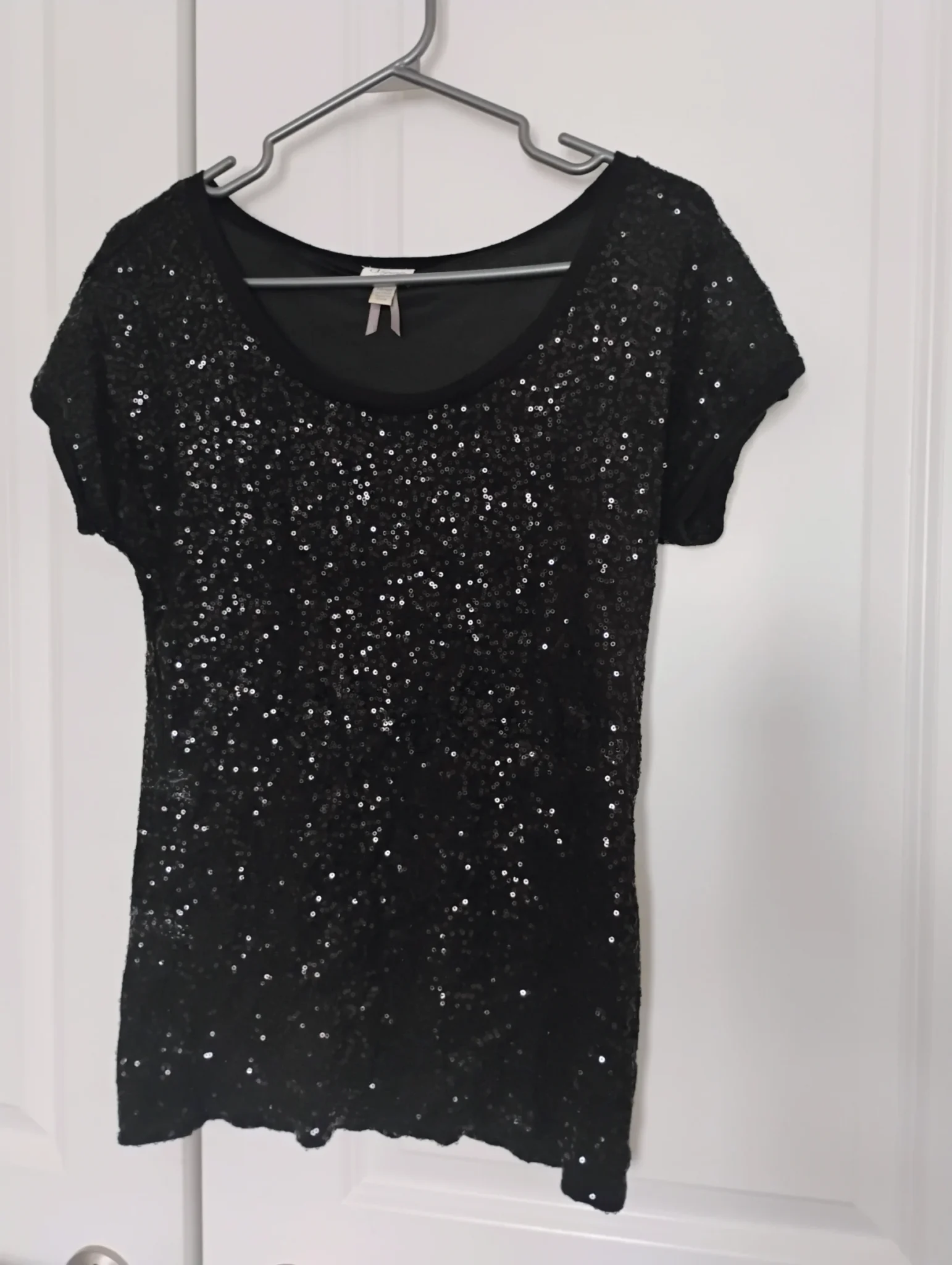 Image for Dynamite Black Sequin Short Sleeve Scoop Neck Top