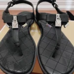 Thumbnail for Michael Kors Black Quilted T-Strap Sandals with Silver Hardware