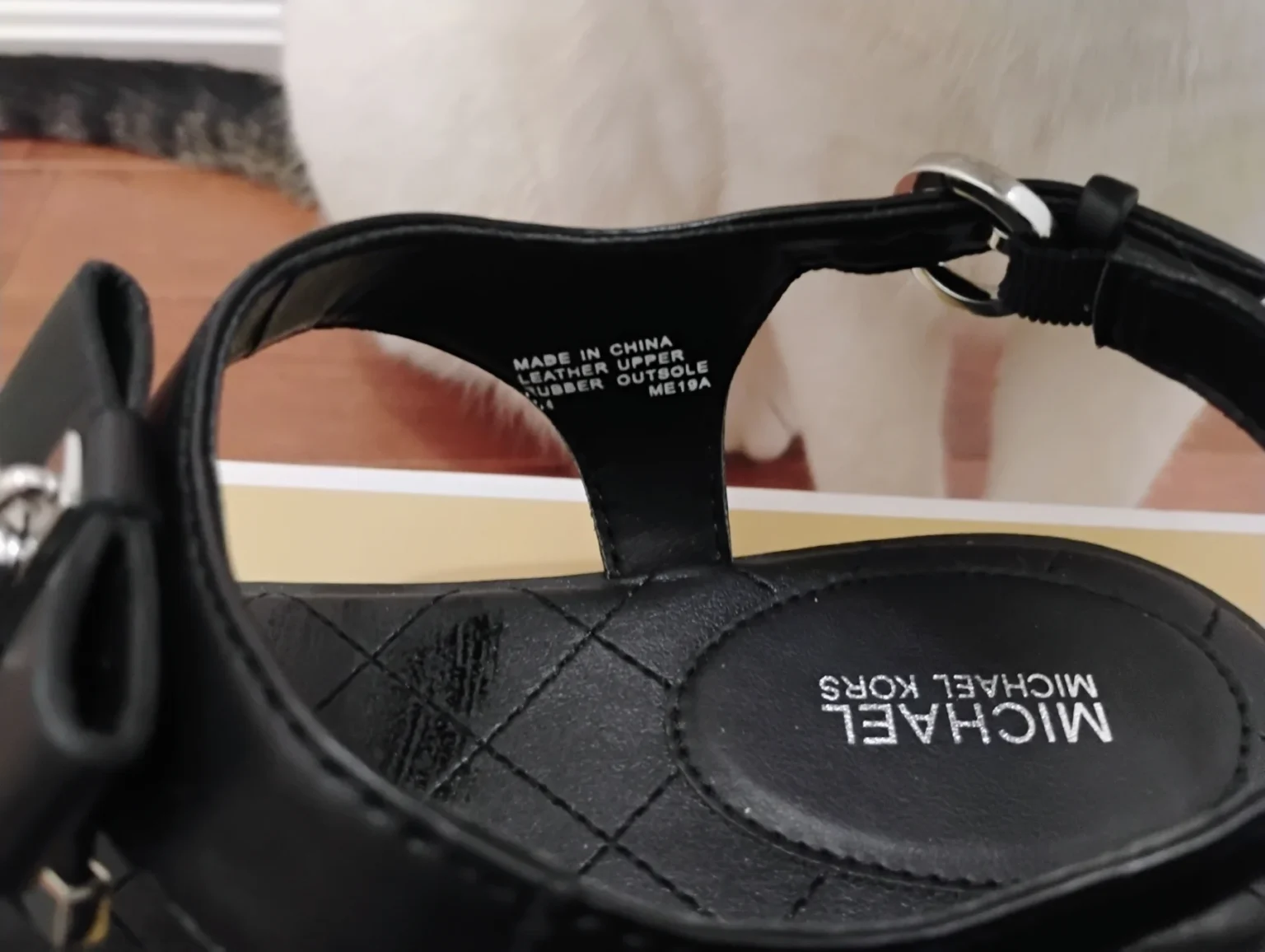 Image for Michael Kors Black Quilted T-Strap Sandals with Silver Hardware