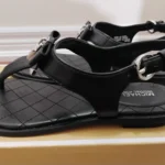 Thumbnail for Michael Kors Black Quilted T-Strap Sandals with Silver Hardware