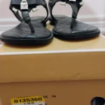 Thumbnail for Michael Kors Black Quilted T-Strap Sandals with Silver Hardware