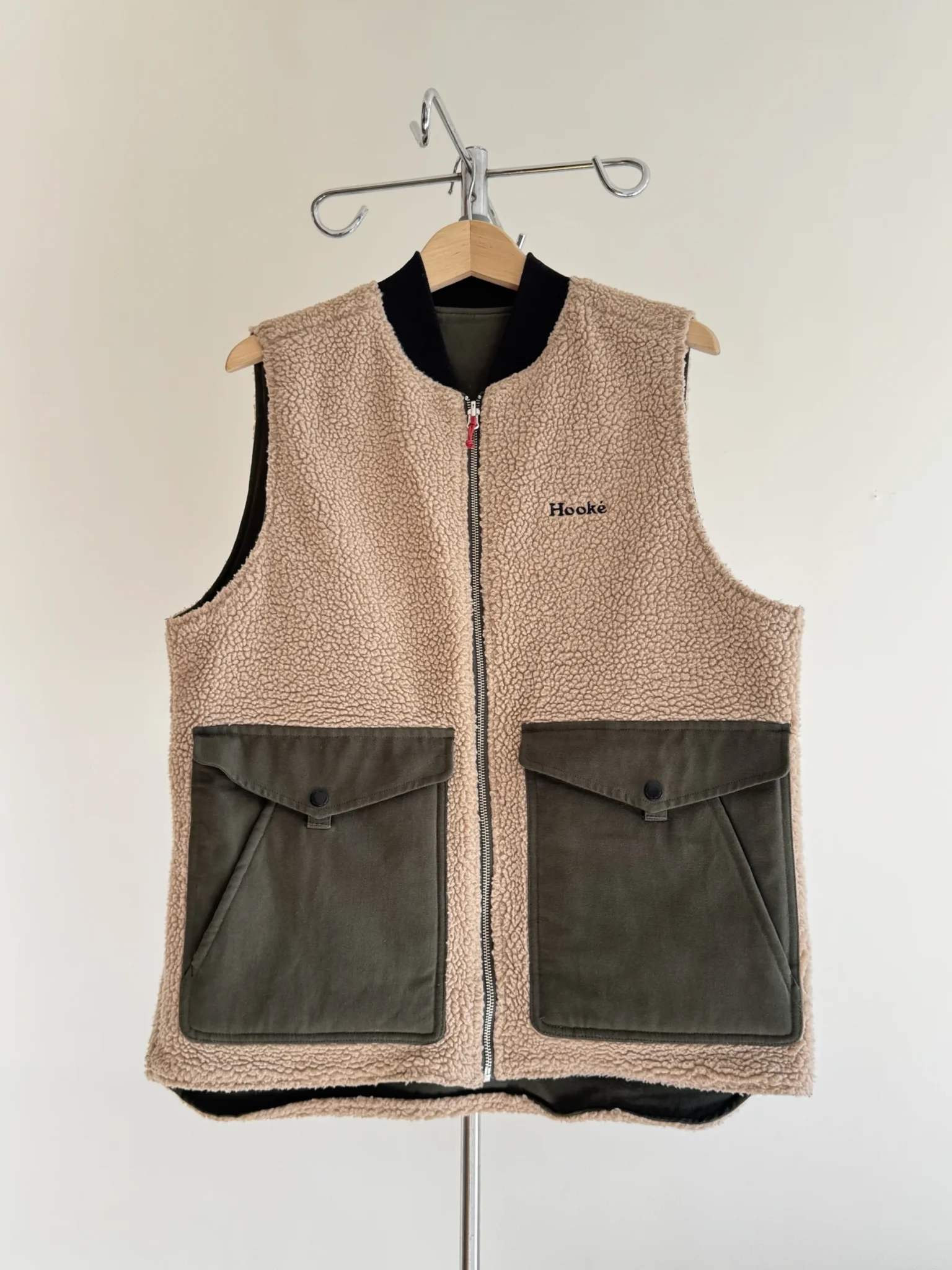 Image for Veste Utilitaire Réversible Verte et Beige Hooké en Sherpa et Canevas Homme Medium