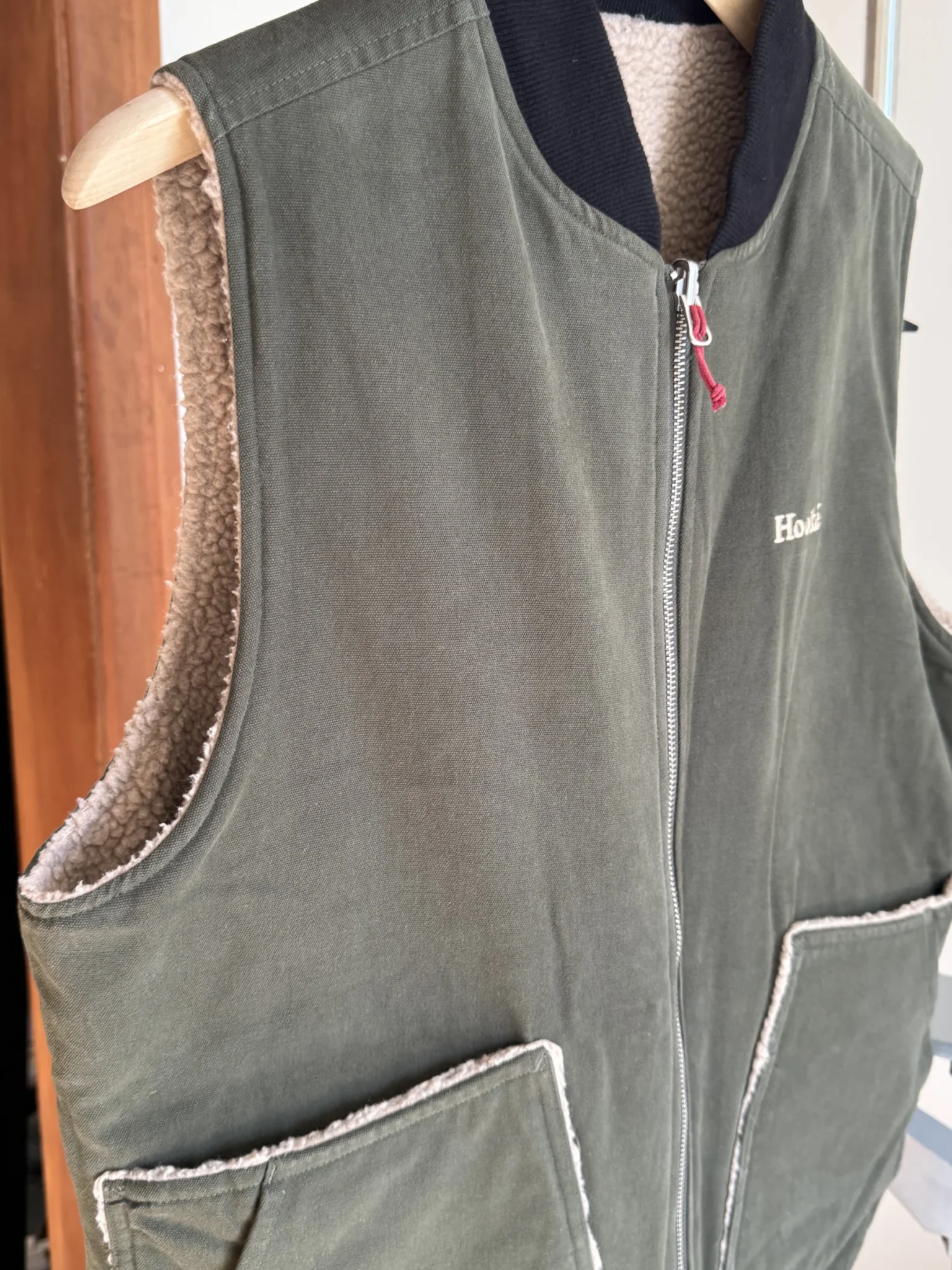 Image for Veste Utilitaire Réversible Verte et Beige Hooké en Sherpa et Canevas Homme Medium