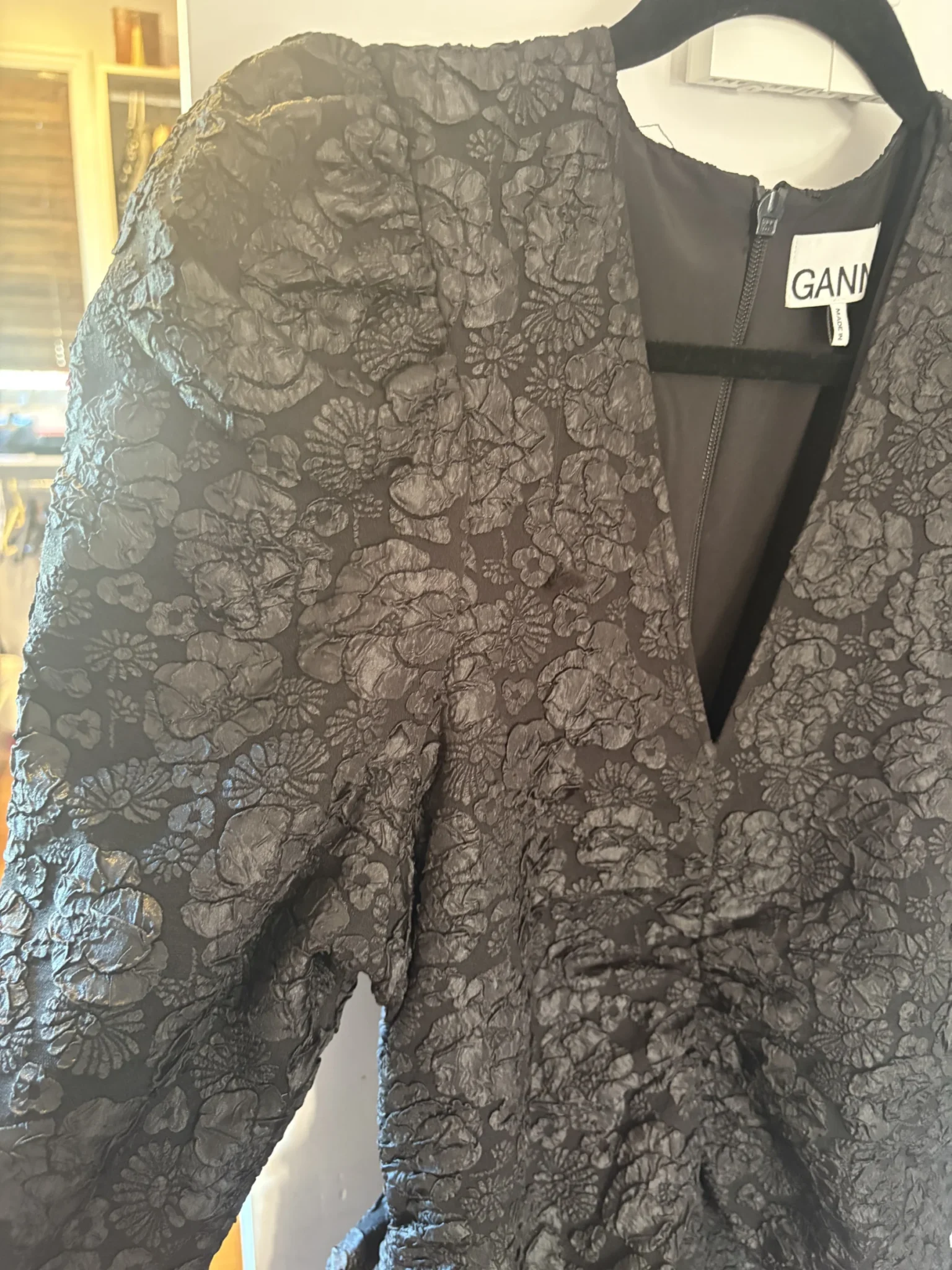Image for Robe courte drapée GANNI en jacquard noir - NEUVE (Jamais portée)