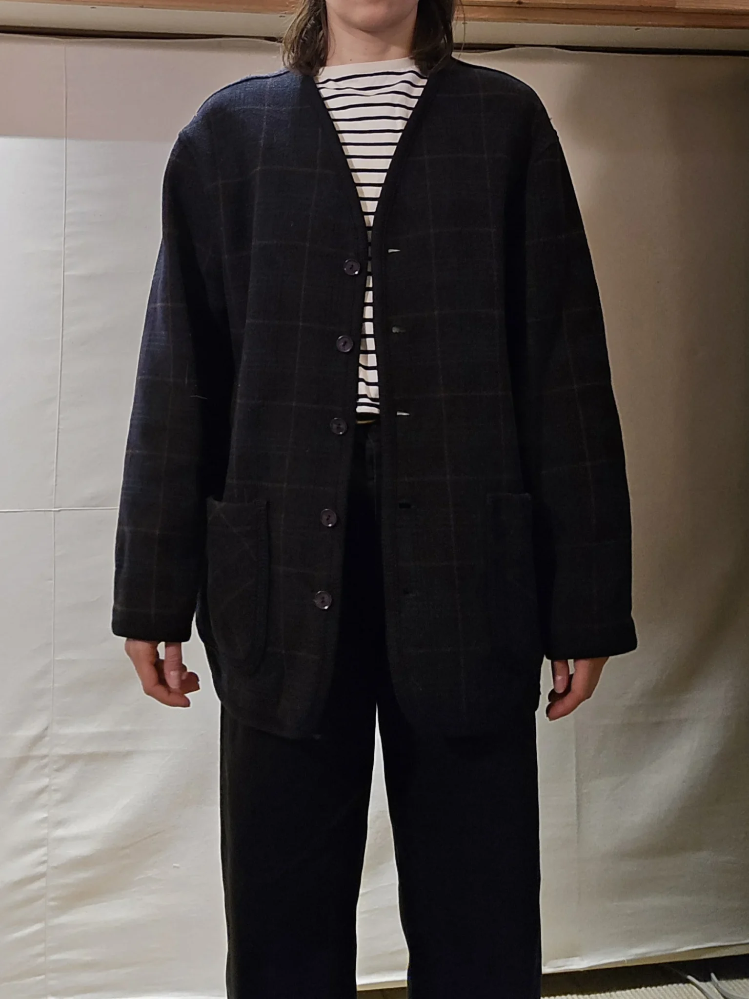 Featured image for Veste mi-saison motif tartan foncé