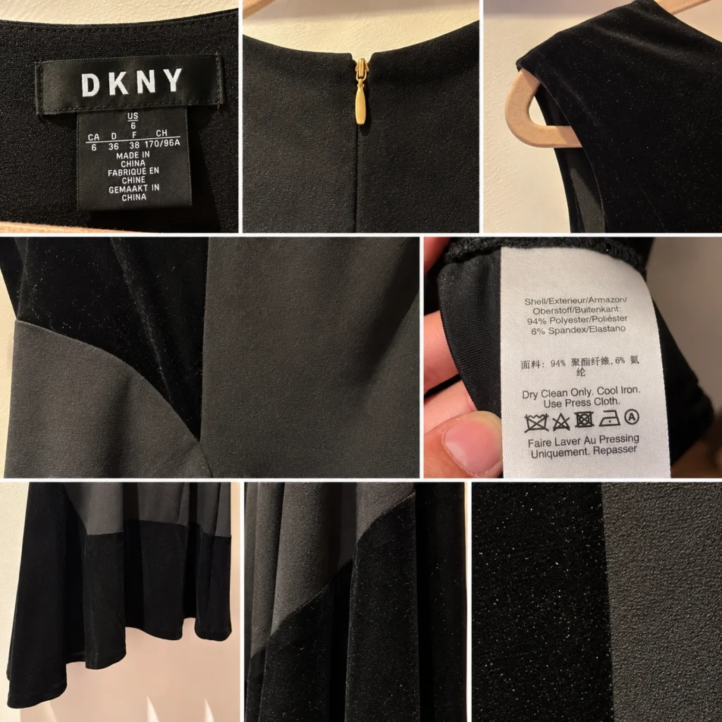 Image for Black DKNY dress – A mix of textures and an asymmetrical cut – Size 6