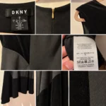 Thumbnail for Black DKNY dress – A mix of textures and an asymmetrical cut – Size 6
