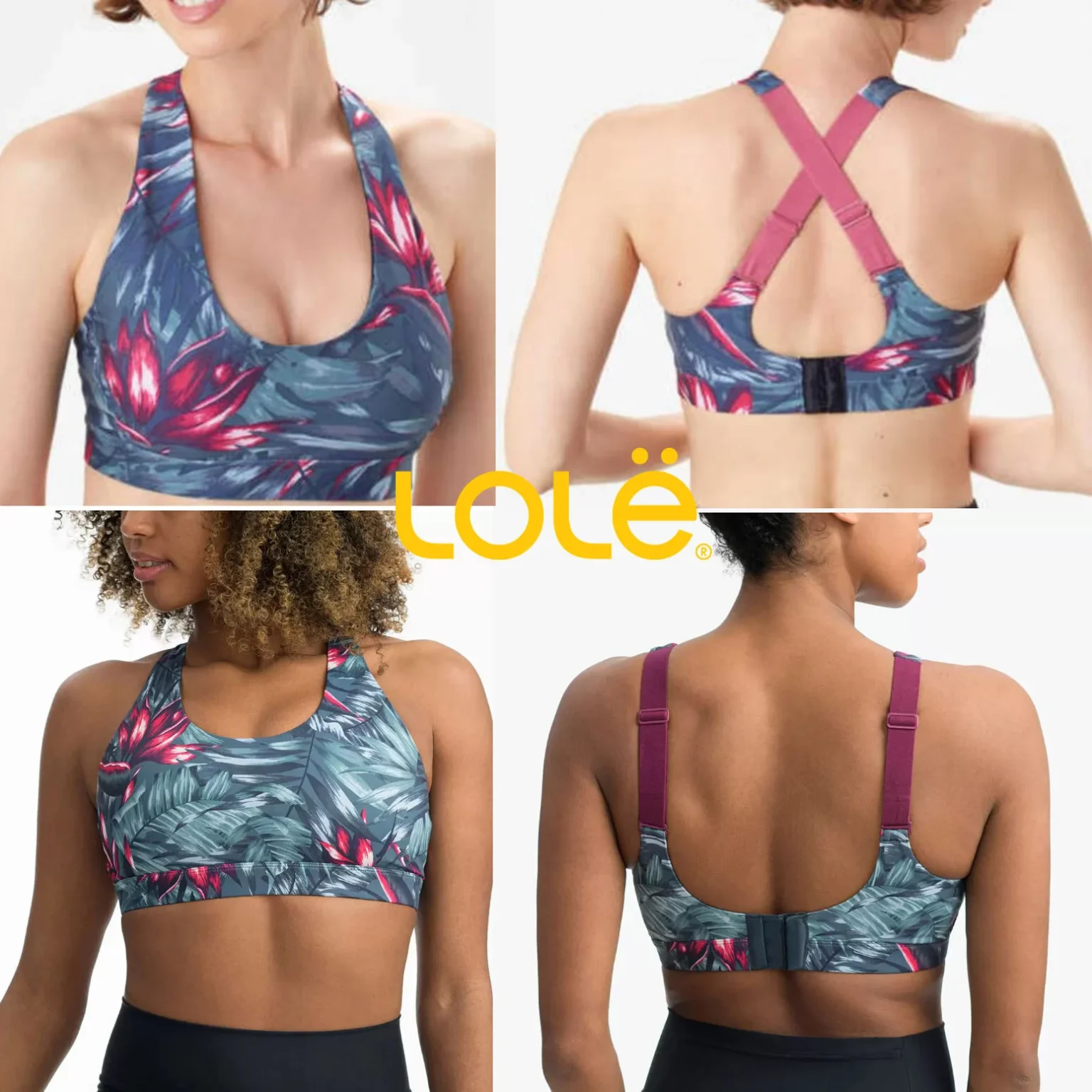 Image for Soutien-gorge de sport Lolë à bretelles convertibles, imprimé floral tropical, taille S