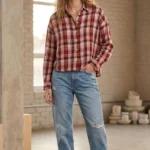 Thumbnail for Chemise Aritzia Wilfred Free à carreaux rose et brun, courte et ample, taille S