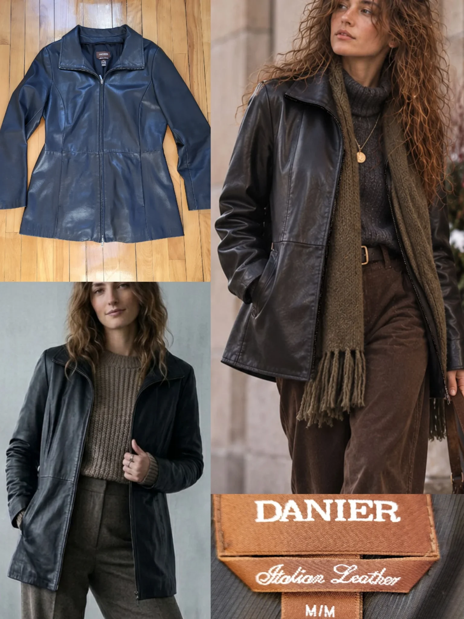 Image for Manteau Danier en cuir italien noir, taille M