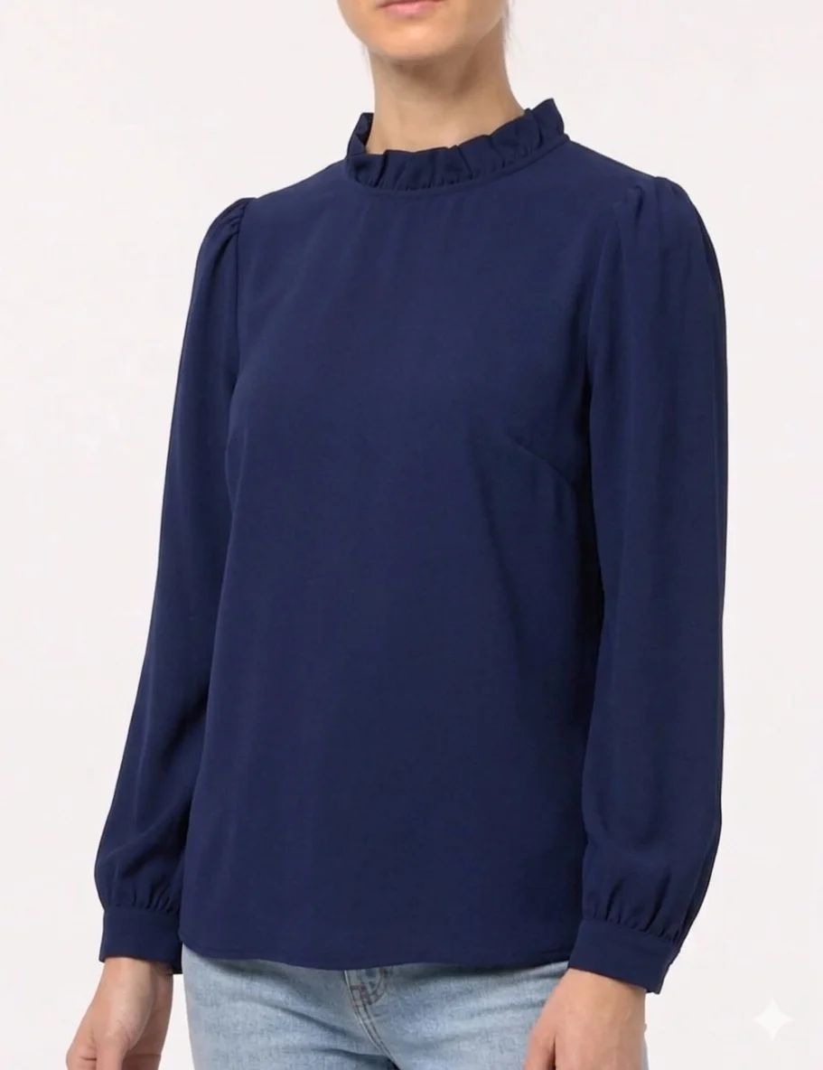 Blouse J.Crew bleu marine à col volanté et manches bouffantes, taille S JCrew seconde main