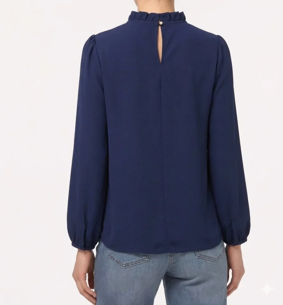 Image for Blouse J.Crew bleu marine à col volanté et manches bouffantes, taille S