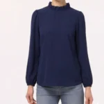 Thumbnail for Blouse J.Crew bleu marine à col volanté et manches bouffantes, taille S