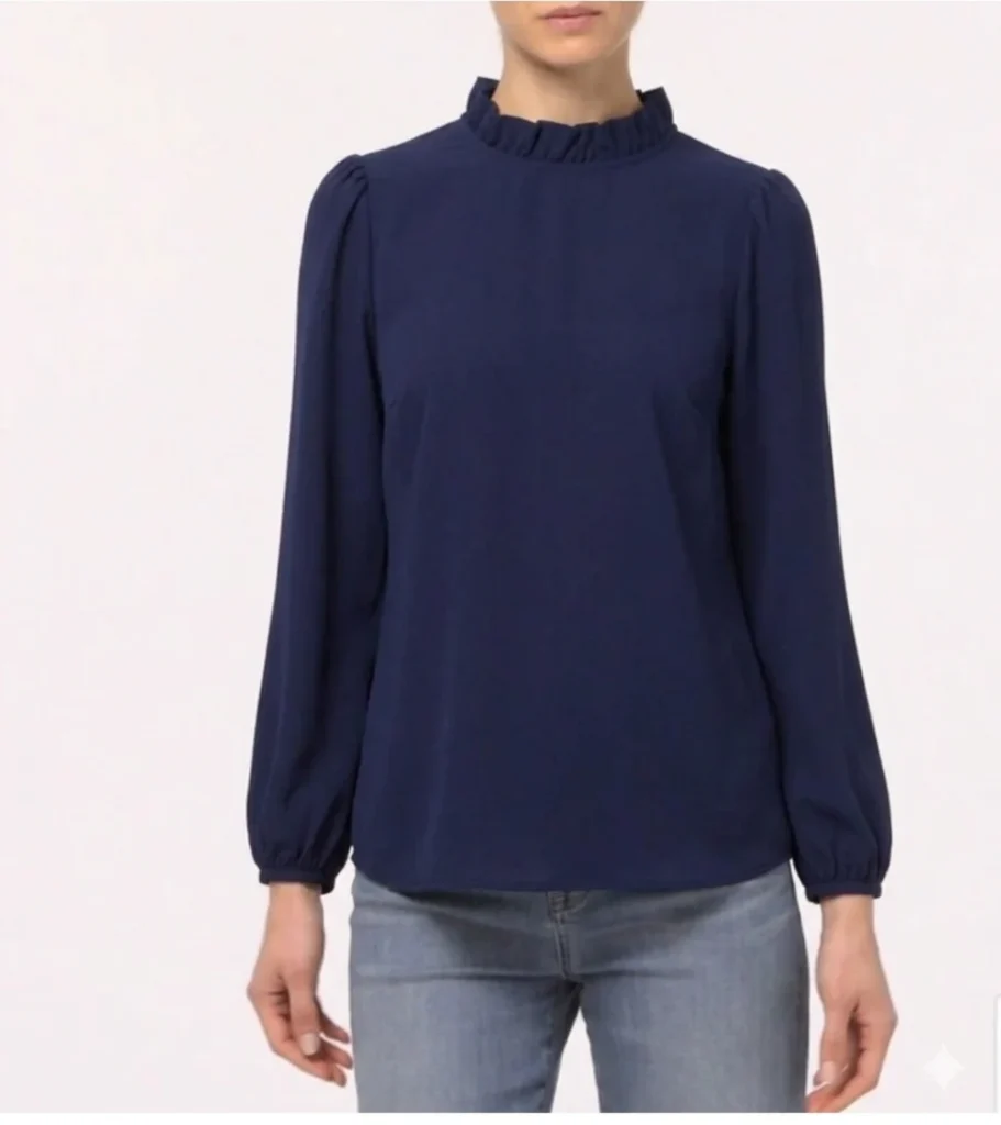 Image for Blouse J.Crew bleu marine à col volanté et manches bouffantes, taille S