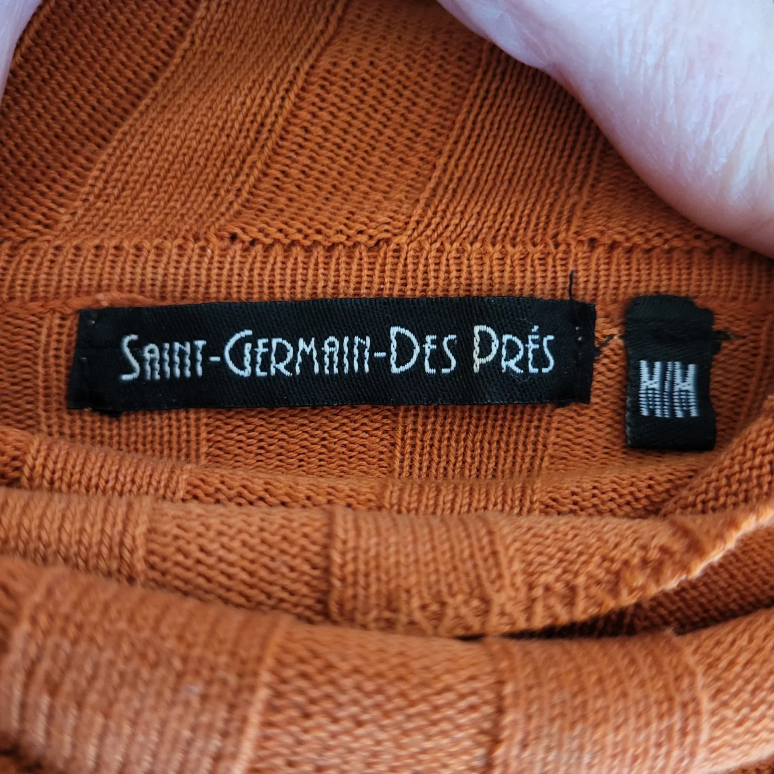 Image for Pull col roulé vintage, orange brûlé, tricot en maille côtelée mélange de coton
