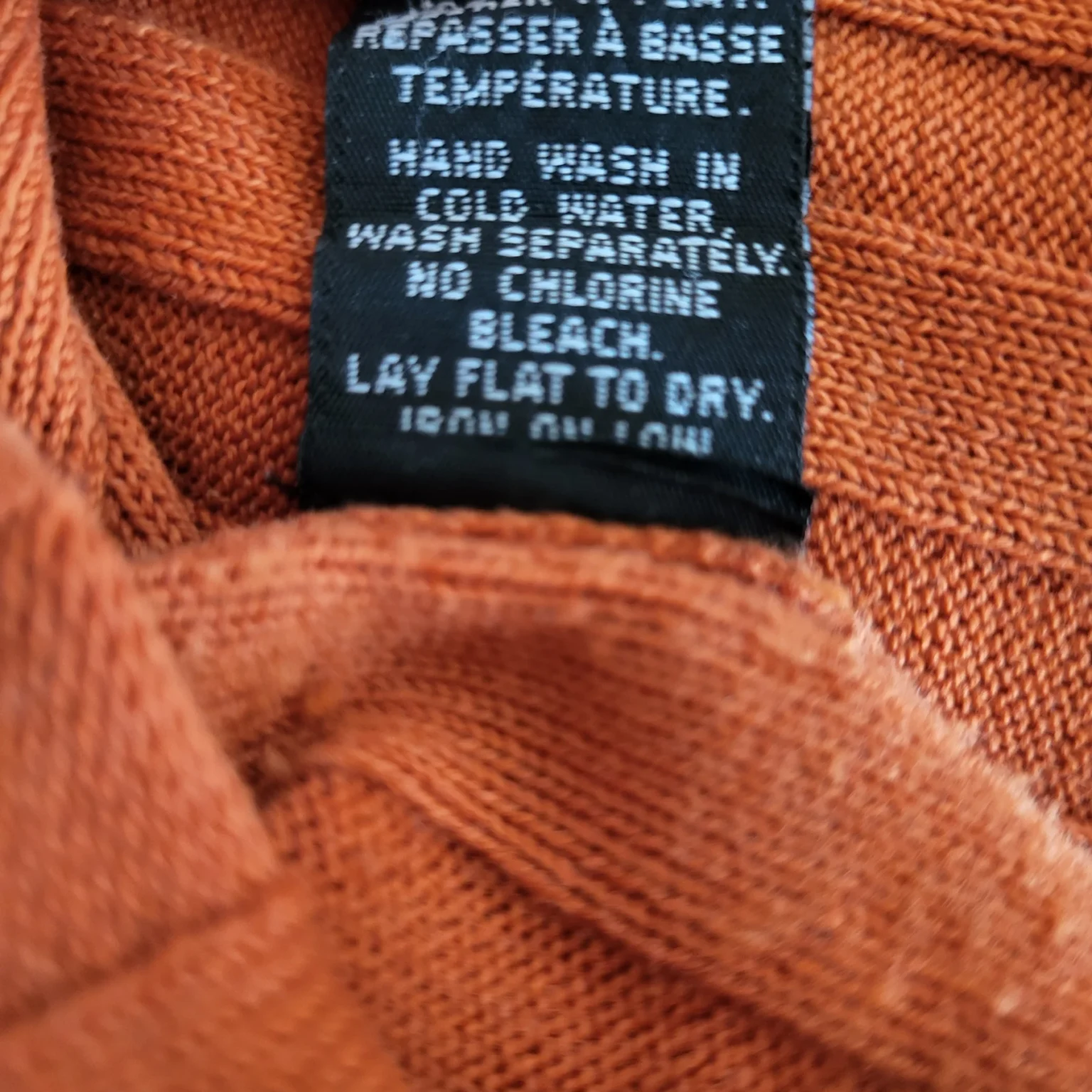 Image for Pull col roulé vintage, orange brûlé, tricot en maille côtelée mélange de coton