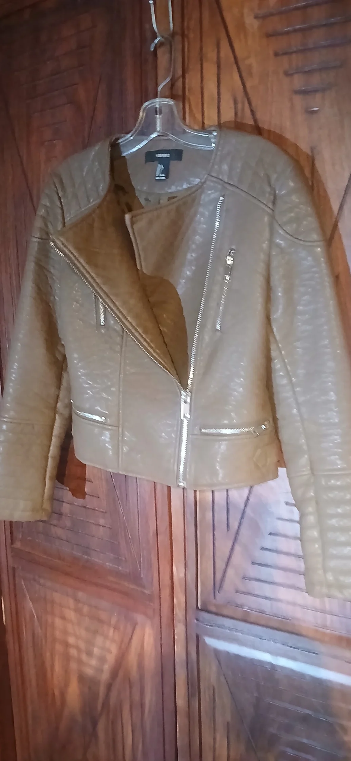 Manteau de cuir taupe Forever XXI seconde main