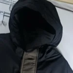 Thumbnail for The North Face hooded winter coat – Black and dark grey, camouflage lining, integrated balaclava.