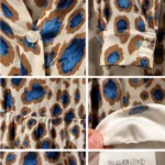 Thumbnail for Robe midi Marc Aurel – Léopard bleu cobalt et camel – Taille 36