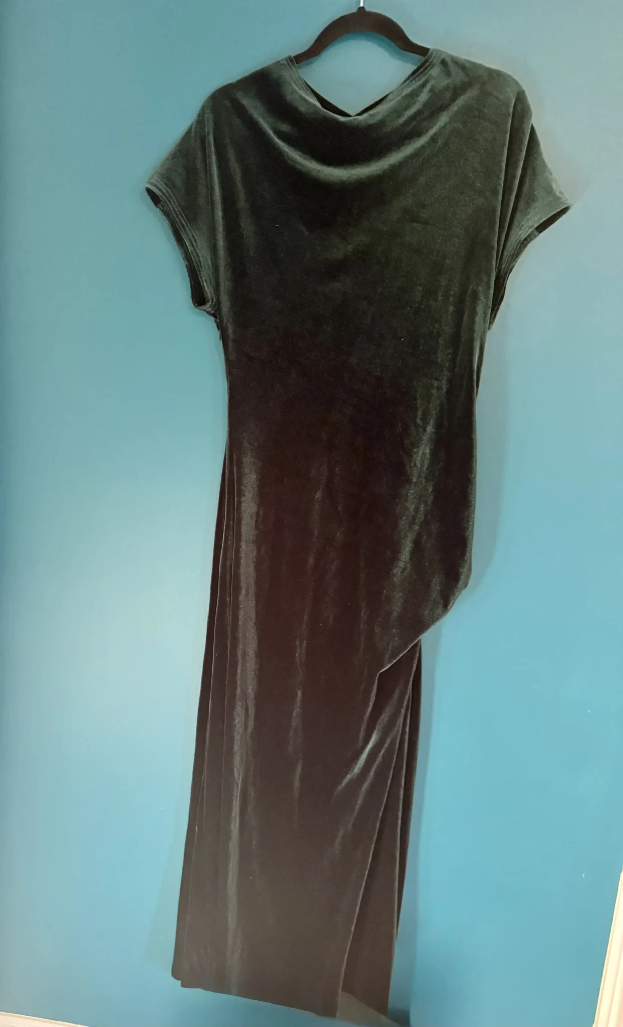 Image for Robe velours vert forêt drappée au niveau de la taille