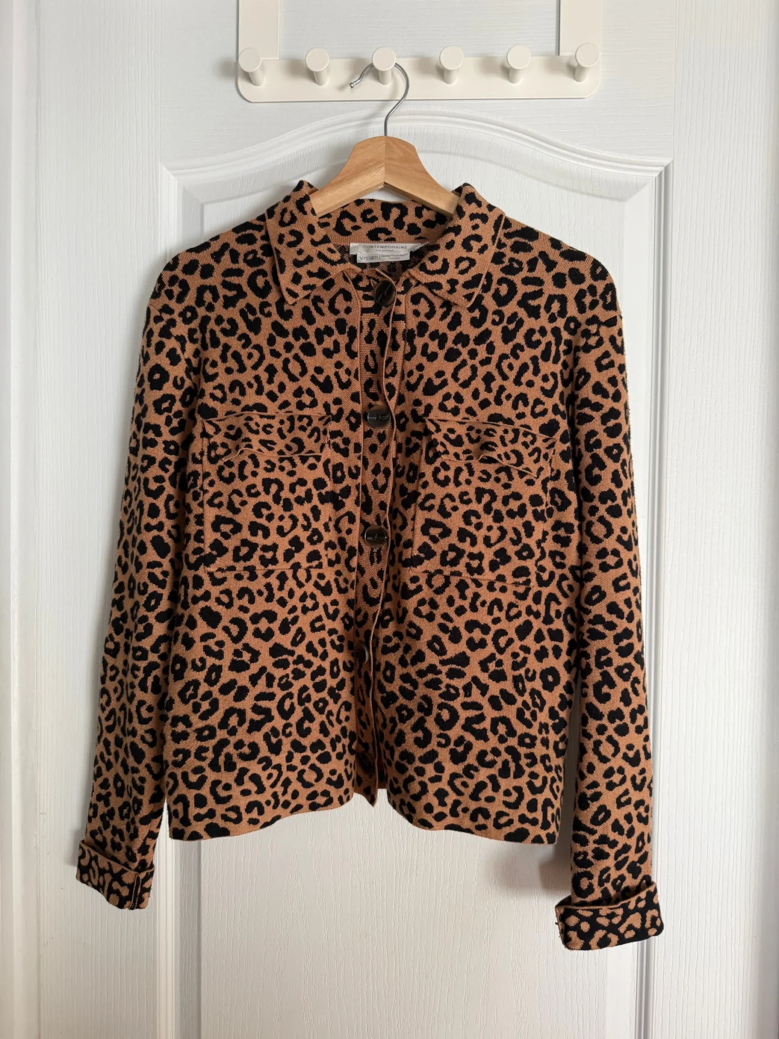 Featured image for Contemporaine leopard-print jersey polo-neck cardigan