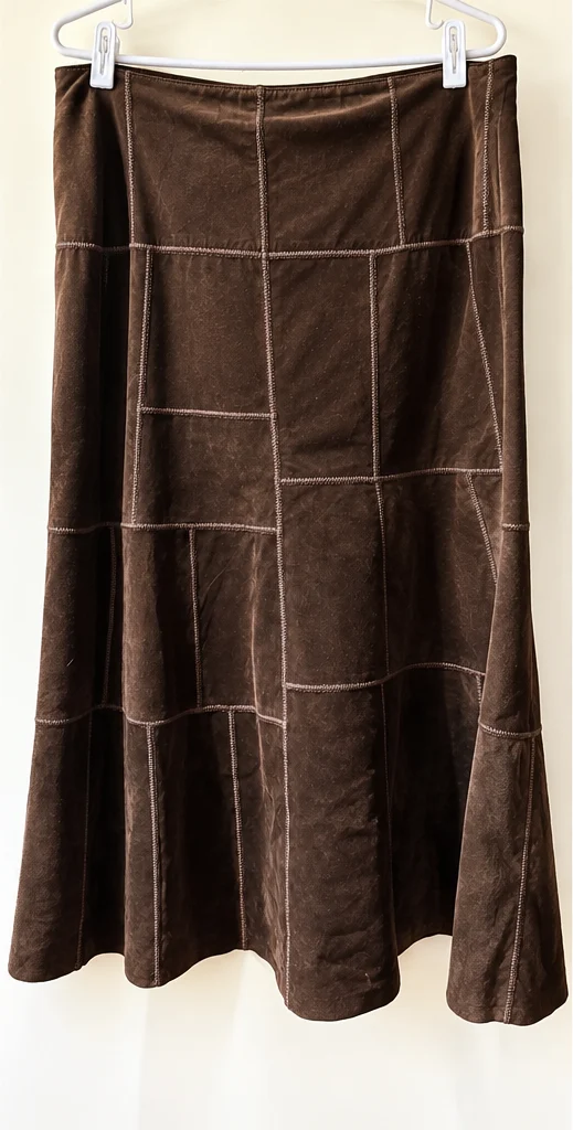 Image for DANIER | Sublime jupe longue en suède véritable – Patchwork chocolat – Taille 16