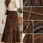 Thumbnail for DANIER | Sublime jupe longue en suède véritable – Patchwork chocolat – Taille 16