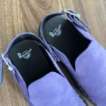 Thumbnail for Purple suede Dr Martens Zebzag mules with an adjustable strap