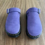 Thumbnail for Purple suede Dr Martens Zebzag mules with an adjustable strap