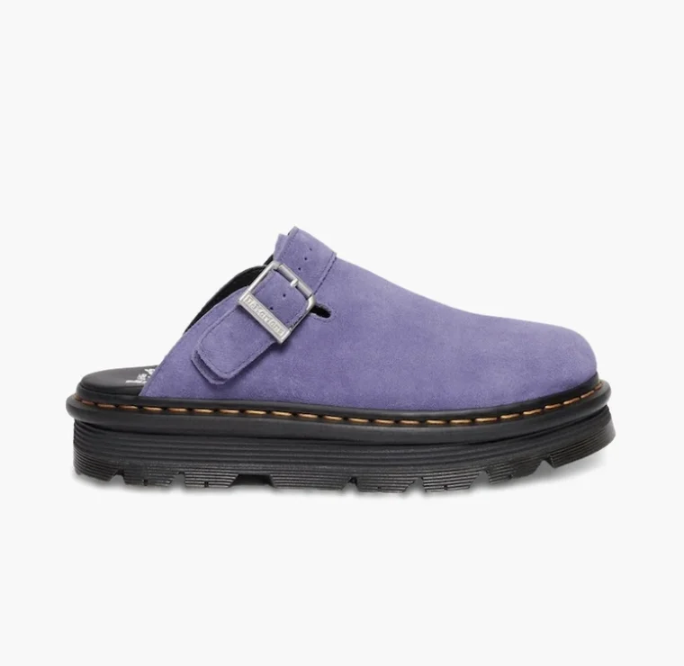 Image for Purple suede Dr Martens Zebzag mules with an adjustable strap
