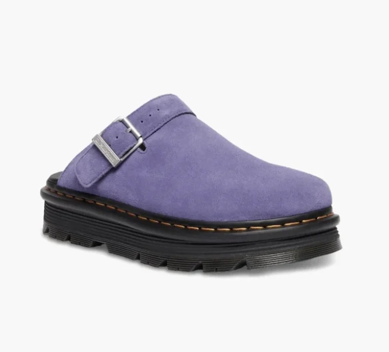 Image for Purple suede Dr Martens Zebzag mules with an adjustable strap