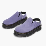 Thumbnail for Purple suede Dr Martens Zebzag mules with an adjustable strap
