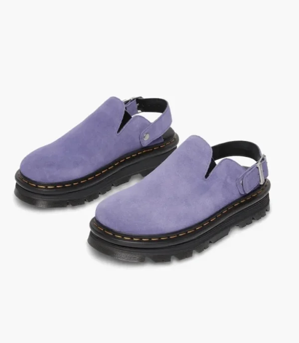 Image for Purple suede Dr Martens Zebzag mules with an adjustable strap