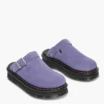 Thumbnail for Purple suede Dr Martens Zebzag mules with an adjustable strap
