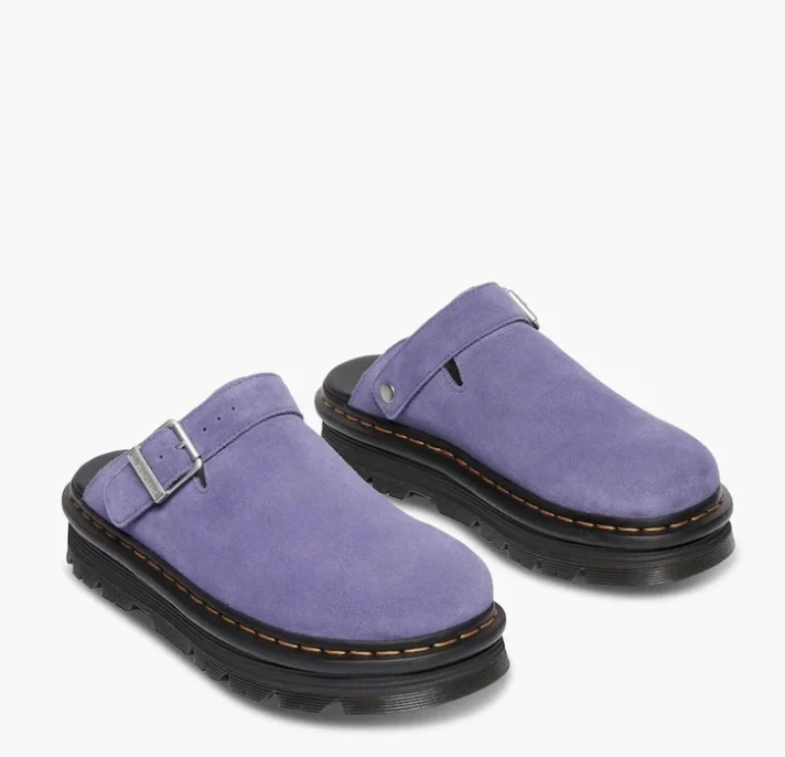 Image for Purple suede Dr Martens Zebzag mules with an adjustable strap