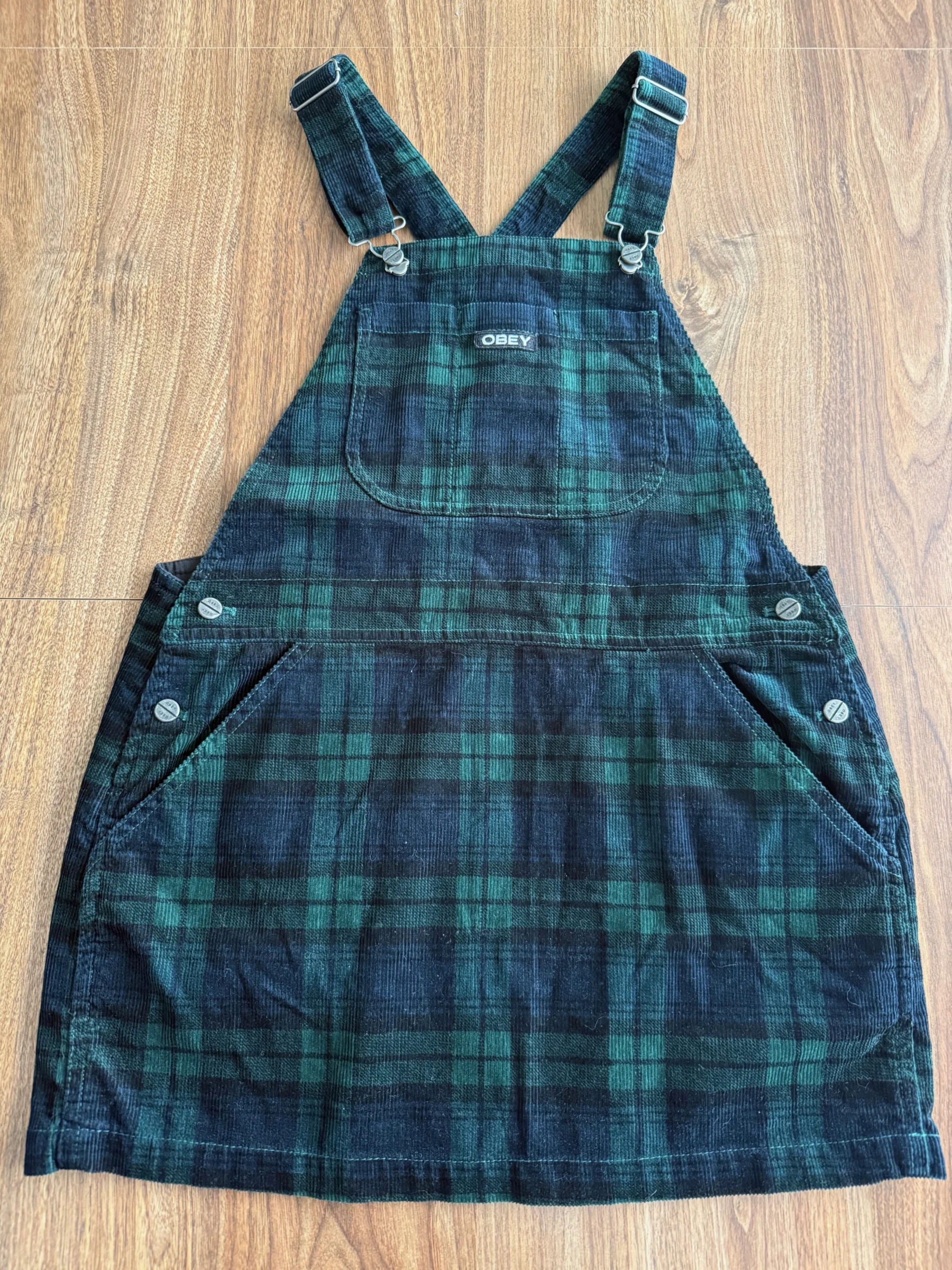 Robe salopette à carreaux en velours cordé Obey Obey seconde main