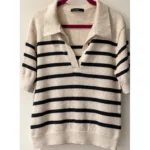 Featured thumbnail for OUI – Chandail polo à rayures | Beige et noir | Taille 10 US / 42 FR