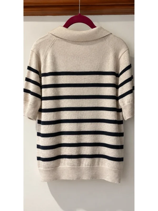 Image for OUI – Chandail polo à rayures | Beige et noir | Taille 10 US / 42 FR