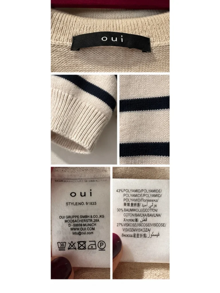 Image for OUI – Chandail polo à rayures | Beige et noir | Taille 10 US / 42 FR