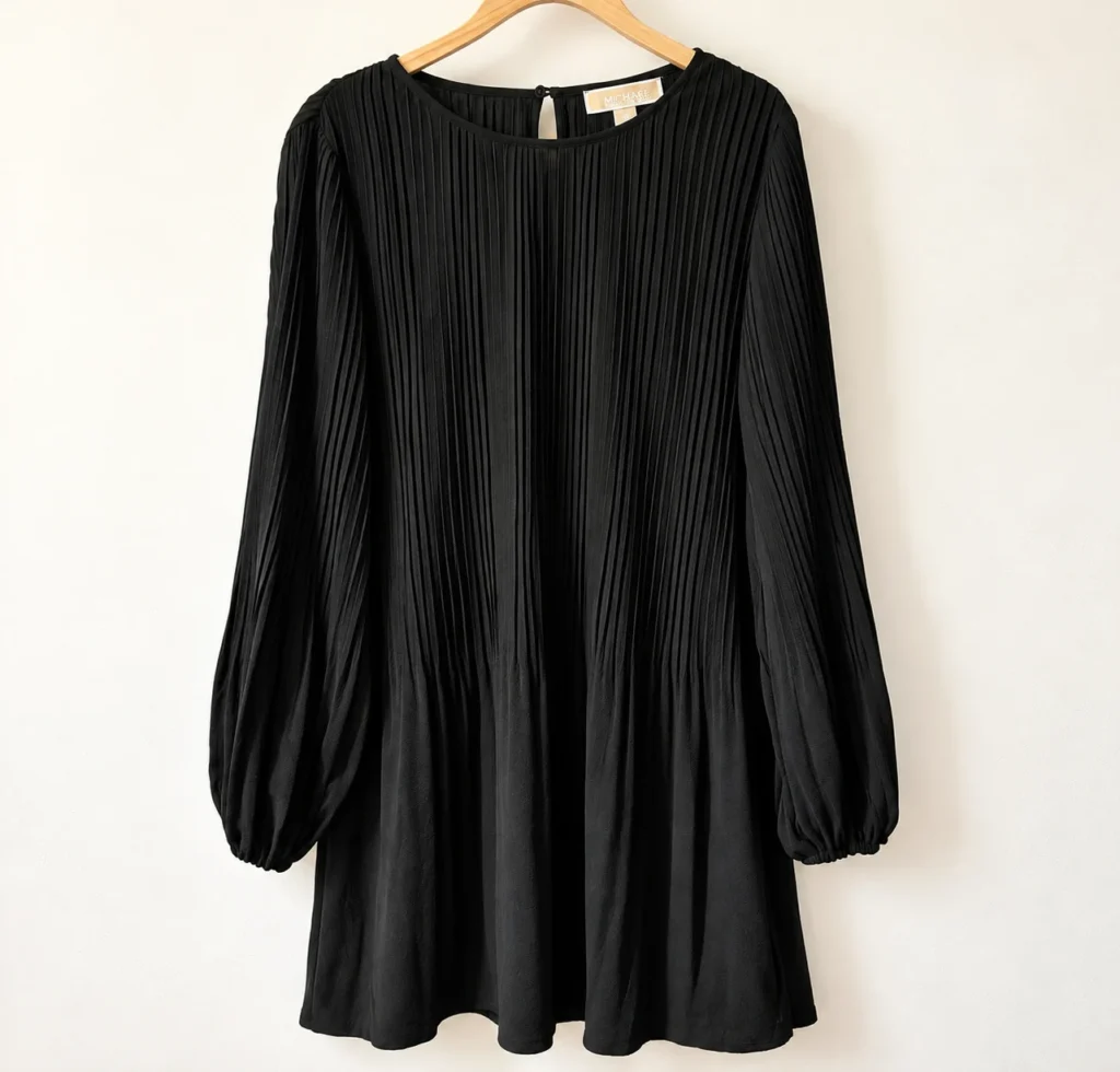 Featured image for MICHAEL Michael Kors – Robe noire plissée à manches bouffantes | Taille S
