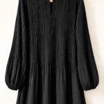 Thumbnail for MICHAEL Michael Kors – Robe noire plissée à manches bouffantes | Taille S